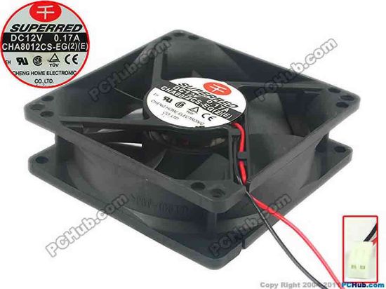 111530 Superred CHA8012CS-EG Server - Square Fan sq80x80x25, 2-wire, 12V 0.17A Superred CHA8012CS-EG Server - Square Fan 