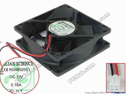 111546 XIFAN / Xinruilian RDM8025S1 Server - Square Fan sq80x80x25, 2-wire, 12V 0.16A XIFAN / Xinruilian RDM8025S1 Server - Square Fan 