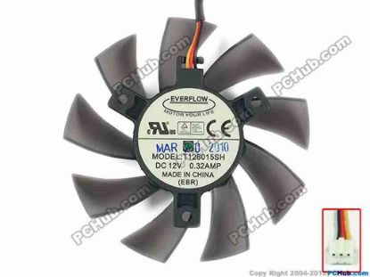 111560 Everflow T128015SH Server - Frameless / GPU Fan 12V 0.32A, W80x3x3, D75xC39, Black Everflow T128015SH Server - Frameless / GPU Fan 