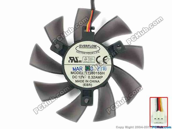 111560 Everflow T128015SH Server - Frameless / GPU Fan 12V 0.32A, W80x3x3, D75xC39, Black Everflow T128015SH Server - Frameless / GPU Fan 