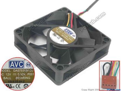 111571 AVC DA07520B12U Server - Square Fan P001, sq75x75x20, 4-wire, 12V 0.52AA AVC DA07520B12U Server - Square Fan 