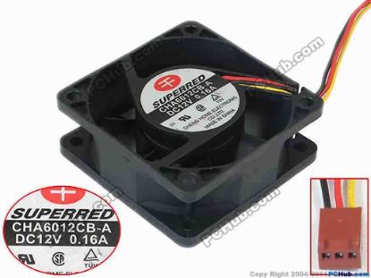 111646 Superred CHA6012CB-A Server - Square Fan sq60x60x25, w135x3x3, 12V 0.16A Superred CHA6012CB-A Server - Square Fan 