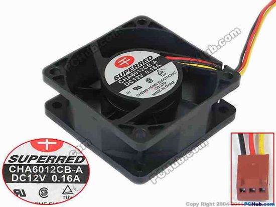 111646 Superred CHA6012CB-A Server - Square Fan sq60x60x25, w135x3x3, 12V 0.16A Superred CHA6012CB-A Server - Square Fan 