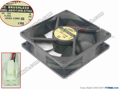 111668 ADDA AQ0912HB-A70GL Server - Square Fan G, (T), sq90x90x25, 2-wire, 12V 0.25A ADDA AQ0912HB-A70GL Server - Square Fan 
