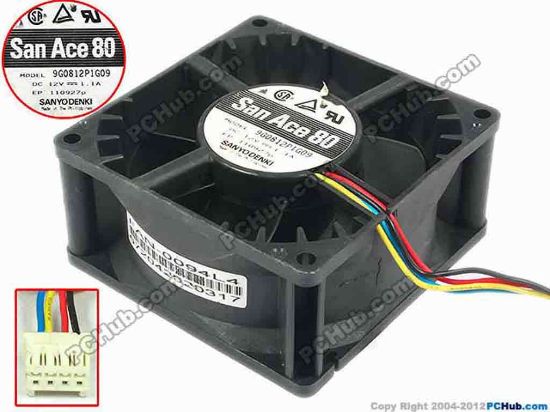 112179 Sanyo Denki 9G0812P1G09 Server - Square Fan sq80x80x38, w60x4x4, 12V 1.1A Sanyo Denki 9G0812P1G09 Server - Square Fan 