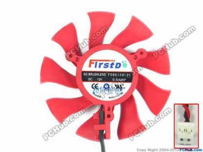 112410 Firstd FD8015U12S Server - Frameless / GPU Fan 12V 0.50A, W80x2x2, D75xC39, Red Firstd FD8015U12S Server - Frameless / GPU Fan 