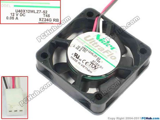 112427 Nidec U40X12MLZ7-52 Server - Square Fan sq40x40x10, 3-wire, 12V 0.05A Nidec U40X12MLZ7-52 Server - Square Fan 