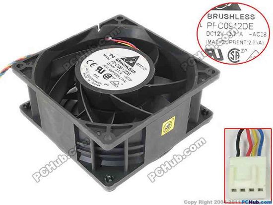 112571 Delta Electronics PFC0912DE Server - Square Fan -AC28, sq90x90x38, w105x4x4, 12V 3.72A Delta Electronics PFC0912DE Server - Square Fan 