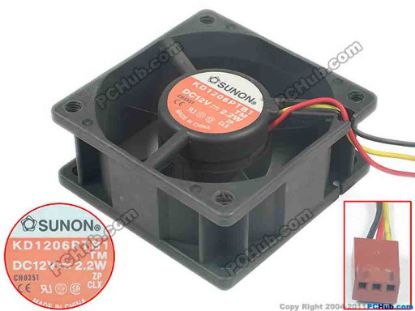 113318 SUNON KD1206PTB1 Server - Square Fan (2).TM.V, sq60x60x25, 3-wire, 12V 2.2W SUNON KD1206PTB1 Server - Square Fan 