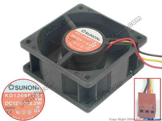 113318 SUNON KD1206PTB1 Server - Square Fan (2).TM.V, sq60x60x25, 3-wire, 12V 2.2W SUNON KD1206PTB1 Server - Square Fan 