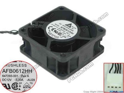 113398 Delta Electronics AFB0612HH Server - Square Fan -AU28, sq60x60x25, w45x4x4, 12V 0.2A Delta Electronics AFB0612HH Server - Square Fan 