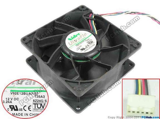 113420 Nidec V92E12BUA7-07 Server - Square Fan T10A3, sq92x92x38, w20x4x4, 12V 3.24A Nidec V92E12BUA7-07 Server - Square Fan 