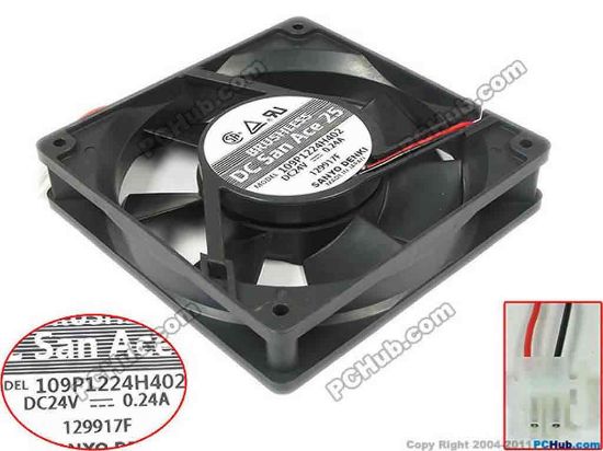 113504 Sanyo Denki 109P1224H402 Server - Square Fan sq120x120x25, w160x2x2, 24V 0.24A Sanyo Denki 109P1224H402 Server - Square Fan 