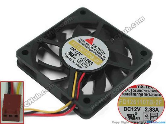 113525 Y.S TECH FD1261107B-2F Server - Square Fan sq60x60x15, 3-wire,12V 2.88W Y.S TECH FD1261107B-2F Server - Square Fan 