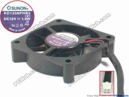 113685 SUNON KD1206PHB2 Server - Square Fan DC 12V 1.9W, 60X60X15mm, w150x2x2 SUNON KD1206PHB2 Server - Square Fan 