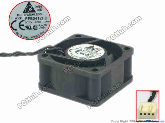 113748 Delta Electronics EFB0412HD Server - Square Fan 7R49, sq40x40x20, w30X4X4, 12V 0.12A Delta Electronics EFB0412HD Server - Square Fan