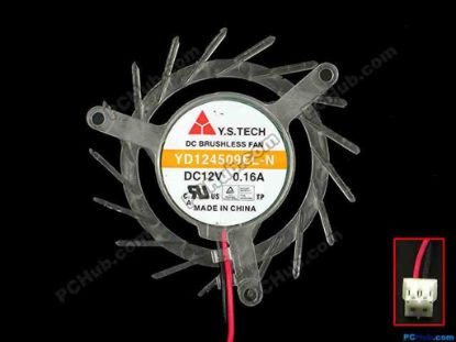 113756 Y.S TECH YD124509EL-N Server - Frameless / GPU Fan sq50x50x10, w50x2x2, 12V 0.16A Y.S TECH YD124509EL-N Server - Frameless / GPU Fan 