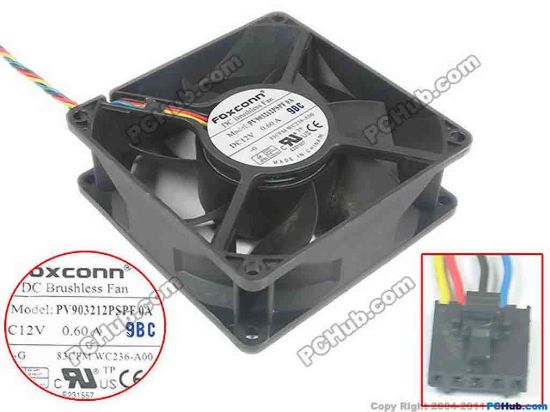 113758 Foxconn PV903212PSPF Server - Square Fan 0A, sq90x90x32, w100x4x4, 12V 0.60A Foxconn PV903212PSPF Server - Square Fan