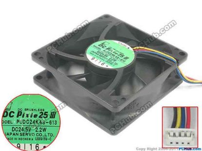 113815 Japan Servo PUDC24K4S-613 Server - Square Fan sq80x80x25, 4-wire, 24.5V 2.2W Japan Servo PUDC24K4S-613 Server - Square Fan 
