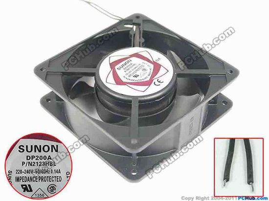 113834 Sunon Wealth DP200A Server - Square Fan 2123HBL, sq120x120x38, 2-wire, 240V 0.14A Sunon Wealth DP200A Server - Square Fan