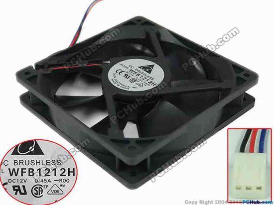 116278 Delta Electronics WFB1212H Server - Square Fan R00, sq120x120x25, w240x3x3, 12V 0.45A Delta Electronics WFB1212H Server - Square Fan