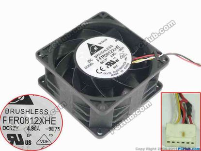 116285 Delta Electronics PFR0812XHE Server - Square Fan 9E75, sq80x80x38, w100x5x6, 12V 4.90A Delta Electronics PFR0812XHE Server - Square Fan 