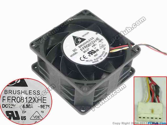 116285 Delta Electronics PFR0812XHE Server - Square Fan 9E75, sq80x80x38, w100x5x6, 12V 4.90A Delta Electronics PFR0812XHE Server - Square Fan 