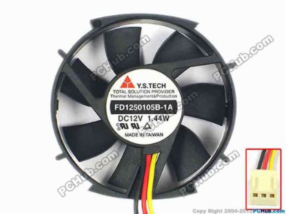 116304 Y.S TECH FD1250105B-1A Server - Round fan sq50x50x10, 3-wire, 12V 1.44W Y.S TECH FD1250105B-1A Server - Round fan