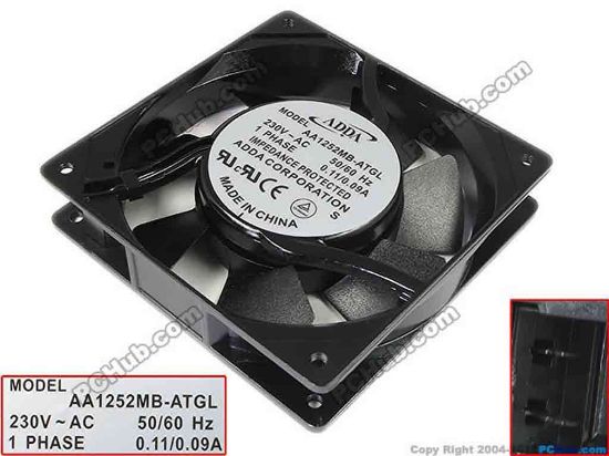 116428 ADDA AA1252MB-ATGL Server - Square Fan sq120x120x25, 230V 0.11A ADDA AA1252MB-ATGL Server - Square Fan 