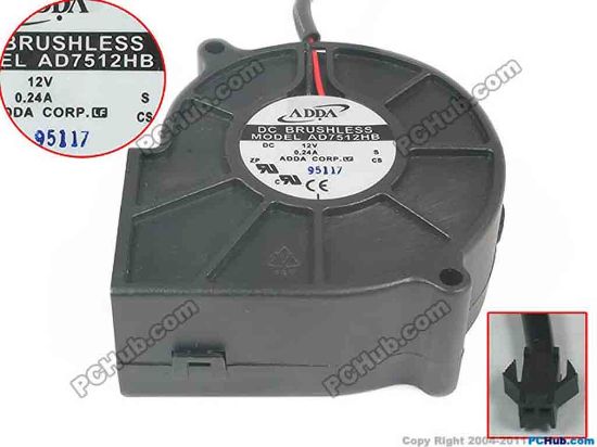 116467 ADDA AD7512HB Server - Blower Fan G, bw75x75x30, 2-wire, 12V 0.24A ADDA AD7512HB Server - Blower Fan 