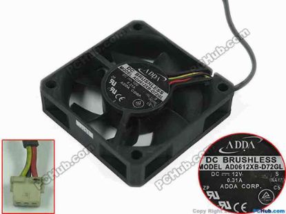 116469 ADDA AD0612XB-D72GL Server - Square Fan S, NAH1, sq60x60x15, 3-wire, 12V 0.31A ADDA AD0612XB-D72GL Server - Square Fan 
