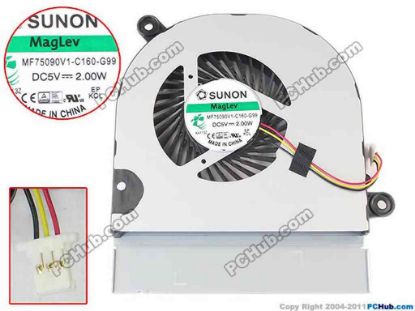 116539 SUNON MF75090V1-C160-G99 Cooling Fan  5V 2.00W, Bare fan SUNON MF75090V1-C160-G99 Cooling Fan  