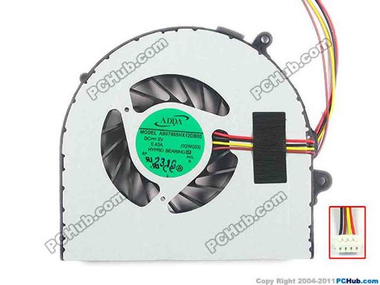 116553 ADDA AB07005HX12DB00 Cooling Fan  0QIWG53, 5V 0.4A, Bare fan ADDA AB07005HX12DB00 Cooling Fan  