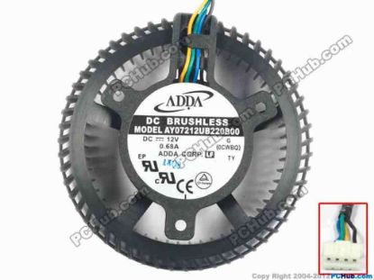 116713 ADDA AY07212UB220B00 Server - Frameless / GPU Fan 12V 0.68A 25mm, 4-wire 4-pin ADDA AY07212UB220B00 Server - Frameless / GPU Fan 