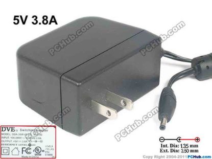 116770 DVE DSA-30W-05  AC Adapter 5V-12V 5V 3.8A,  3.5/1.35mm, US 2-Pin Plug DVE DSA-30W-05  AC Adapter 5V-12V 