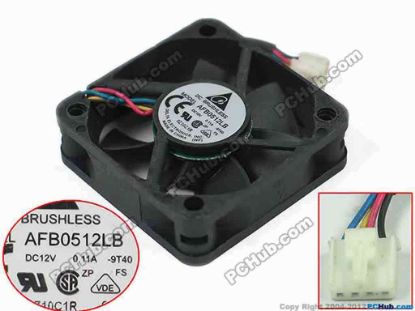 116898 Delta Electronics AFB0512LB Server - Square Fan 9T40, sq50x50x15, w40x4x4, 12V 0.11A Delta Electronics AFB0512LB Server - Square Fan 
