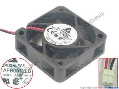 116899 Delta Electronics AFB0512LB Server - Square Fan D714, sq50x50x15, w35x2x2, 12V 0.09A Delta Electronics AFB0512LB Server - Square Fan 