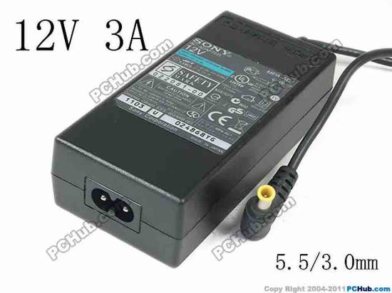 117153 Sony Common Item (Sony) AC Adapter 5V-12V 12V 3A, 5.5/3.0mm With Pin, 2-Prong, Sony Common Item (Sony) AC Adapter 5V-12V