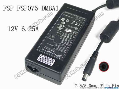 117155 FSP Group Inc FSP075-DMBA1 AC Adapter 5V-12V 12V 6.25A, Barrel 7.5/5.0mm, With Pin, 3-Prong FSP Group Inc FSP075-DMBA1 AC Adapter 5V-12V 