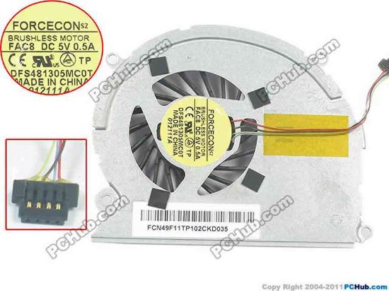 117367 Forcecon DFS481305MC0T Cooling Fan  FAC8, 5V 0.5A, Bare fan Forcecon DFS481305MC0T Cooling Fan  
