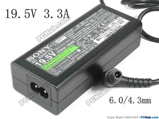 117507 Sony Vaio SVE141D11L AC Adapter - NEW Original 19.5V 3.3A, 6.0/4.3mm With Pin, 2-Prong, New Sony Vaio SVE141D11L AC Adapter - NEW Original 