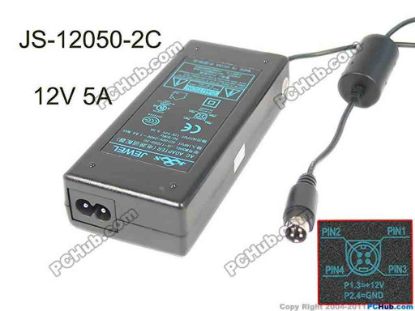 117590 Jewel JS-12050-2C AC Adapter - NEW Original 12V 5A, 4-Pin DIN, 2-Prong, New Jewel JS-12050-2C AC Adapter - NEW Original 