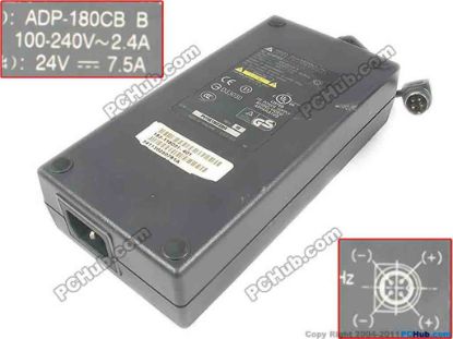 117703 Delta Electronics ADP-180CBB AC Adapter- Laptop 24V 7.5A, P1&4=+, C14 Delta Electronics ADP-180CBB AC Adapter- Laptop 