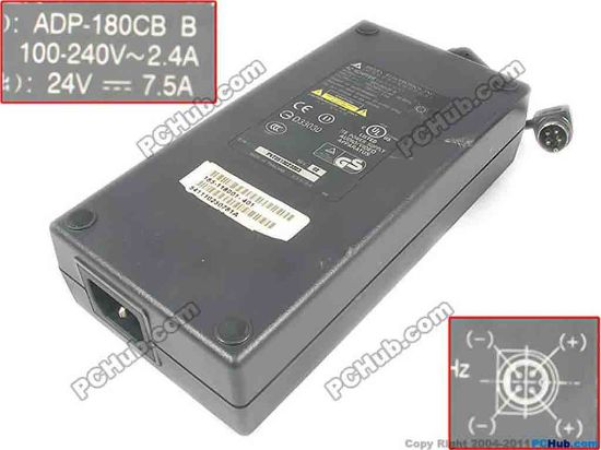 117703 Delta Electronics ADP-180CBB AC Adapter- Laptop 24V 7.5A, P1&4=+, C14 Delta Electronics ADP-180CBB AC Adapter- Laptop 