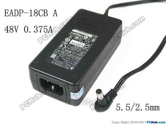 117710 Delta Electronics EADP-18CB AC Adapter- Laptop 48V 0.375A, Barrel 5.5/2.5mm, IEC C14 Delta Electronics EADP-18CB AC Adapter- Laptop 