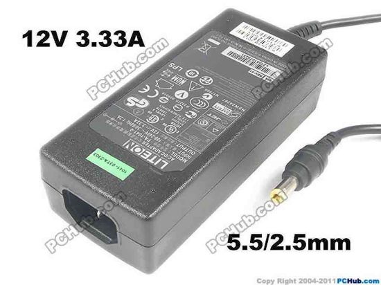 117730 LITE-ON PA-1041-0 AC Adapter- Laptop 12V 3.33A, Barrel 5.5/2.5mm, IEC C14 LITE-ON PA-1041-0 AC Adapter- Laptop