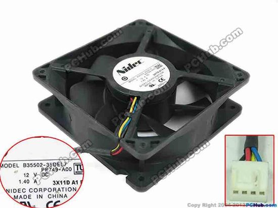 117821 Nidec B35502-35DEL7 Server - Square Fan PP749-A00, sq120x120x38, w160x4x4, 12V 1.40A Nidec B35502-35DEL7 Server - Square Fan 