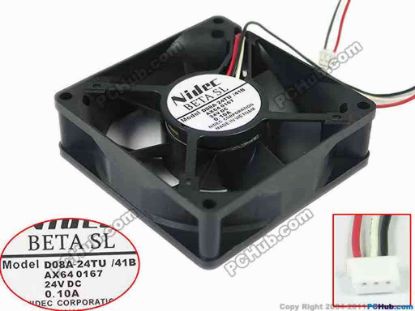 117828 Nidec D08A-24TU Server - Square Fan 41B, sq80x80x25, 3-wire, 24V 0.10A Nidec D08A-24TU Server - Square Fan 