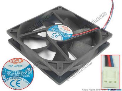 118564 TOP MOTOR DF1212BB Server - Square Fan DF1212BB-3, sq120x120x25, 3-wire, 12V 0.38A TOP MOTOR DF1212BB Server - Square Fan 