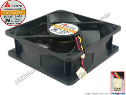 118602 Y.S TECH FD121238EB Server - Square Fan sq120x120x38, 3-wire, 12V 0.83A Y.S TECH FD121238EB Server - Square Fan